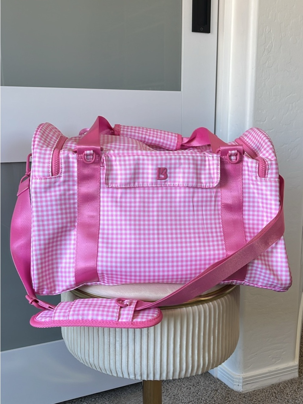 BuffBunny Pink Gingham game changer duffle